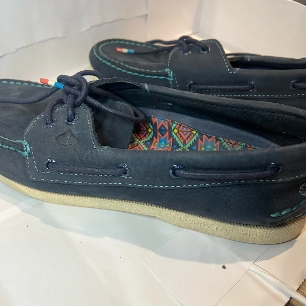 Sperry A/O 2 Playa Navy Aztec Slip On Boat Shoes Size 10.5